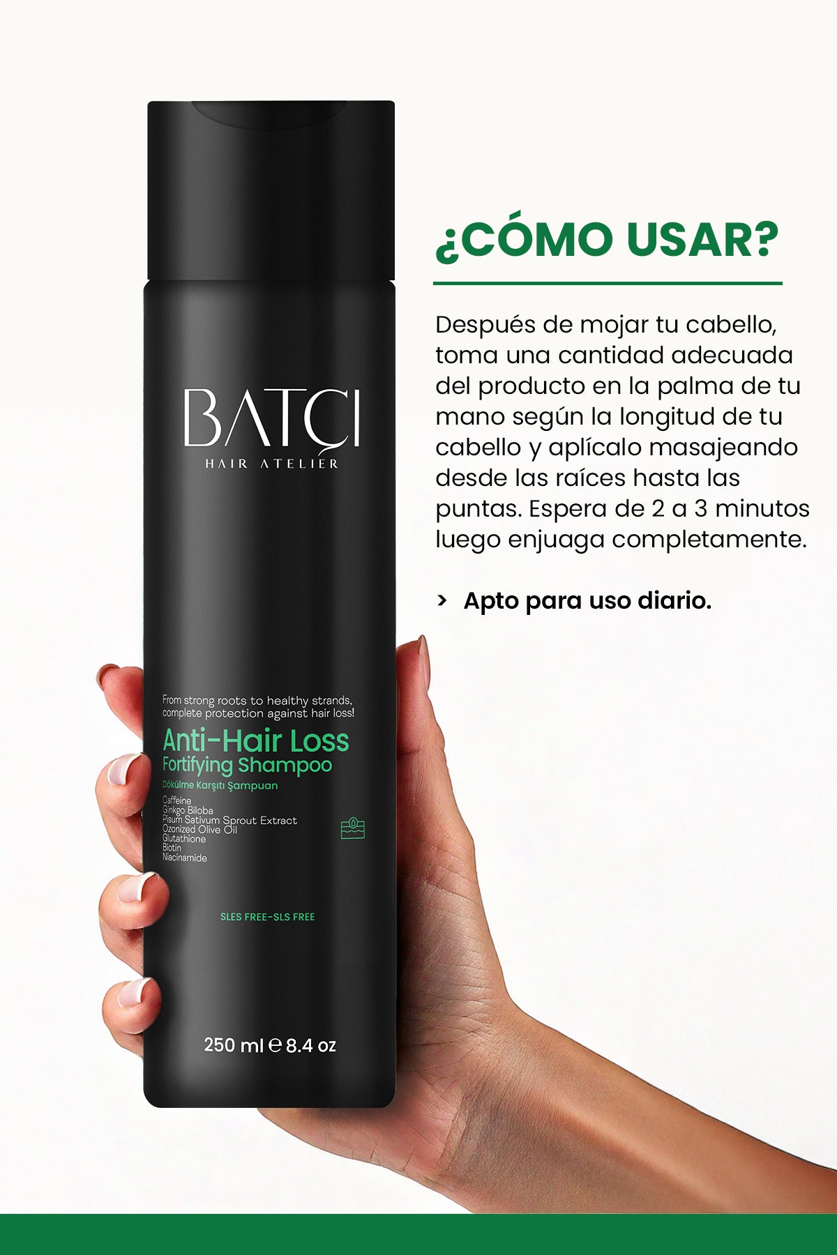 Champú Anticaída 250 ml - Fórmula Voluminizadora y Nutritiva con Ginkgo Biloba y Glutatión