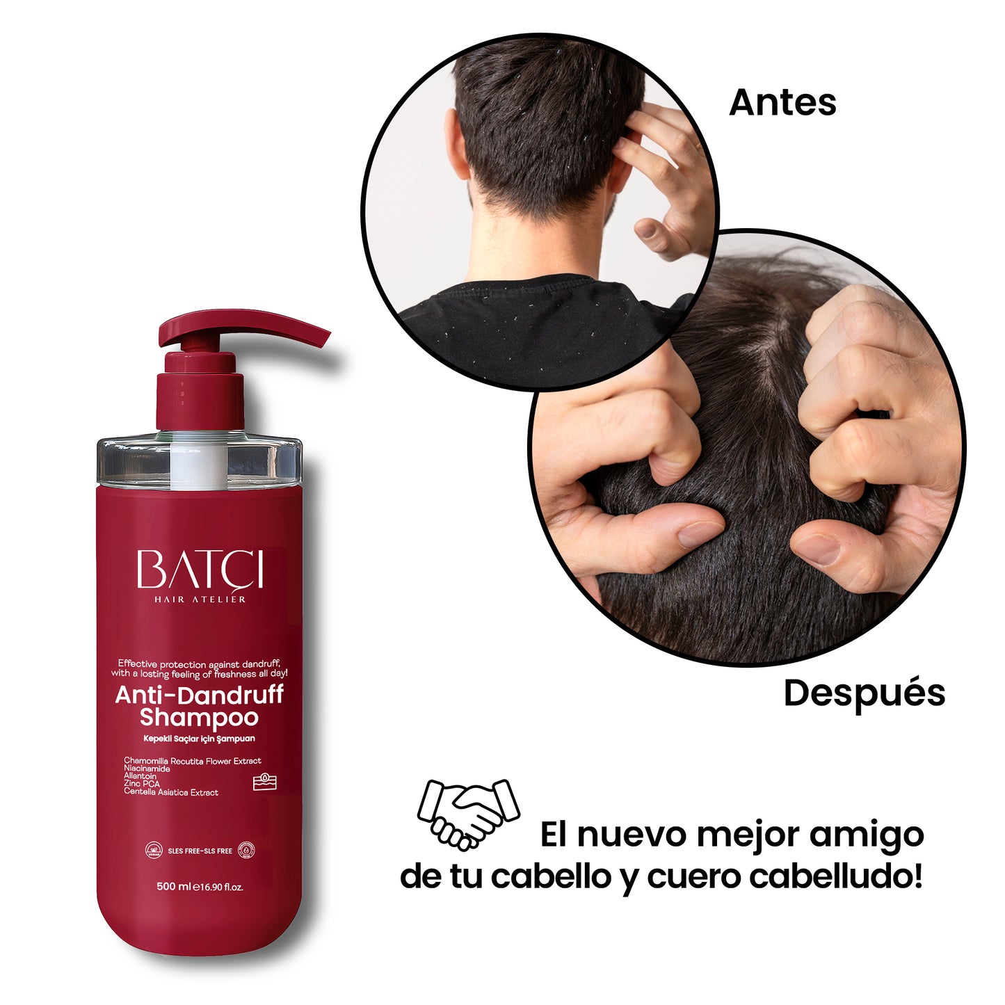 Champú Anticaspa 500 ml - Fórmula Nutritiva con Extracto de Flor de Manzanilla & Vitamina B3
